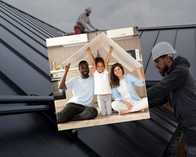 family celebrates new roof