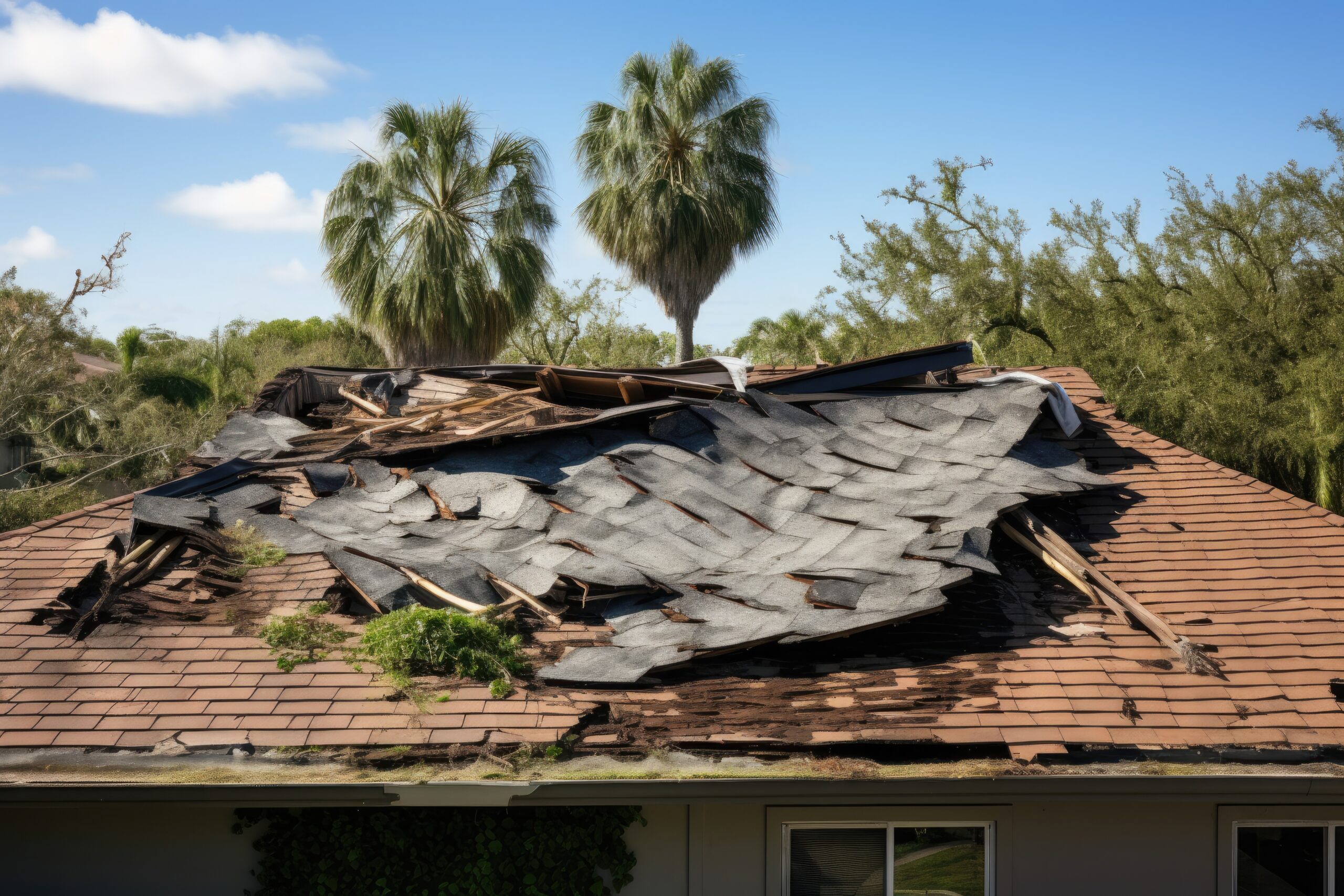 Badly damaged roof in Florida needs roof repair